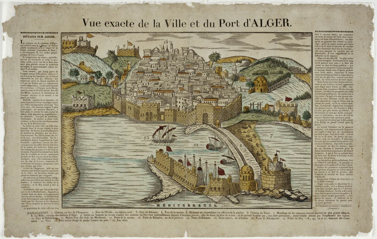 Boulay , Charles ; Deckherr Frères; imagerie ancienne VUE EXACTE DE LA VILLE ET DU PORT D'ALGER. Montbéliard 1830-1837 1965.75.674 Photo RMN-Grand Palais (Mucem)