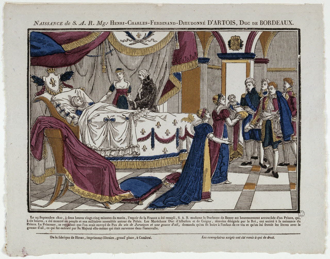 Pierre-François Godard ; Amand-François Hurez imagerie ancienne NAISSANCE DE S.A.R.Mgr. HENRI-CHARLES-FERDINAND-DIEUDONNE D'ARTOIS, DUC DE BORDEAUX. Cambrai 1820 1965.75.130 Photo RMN-Grand Palais (Mucem)
