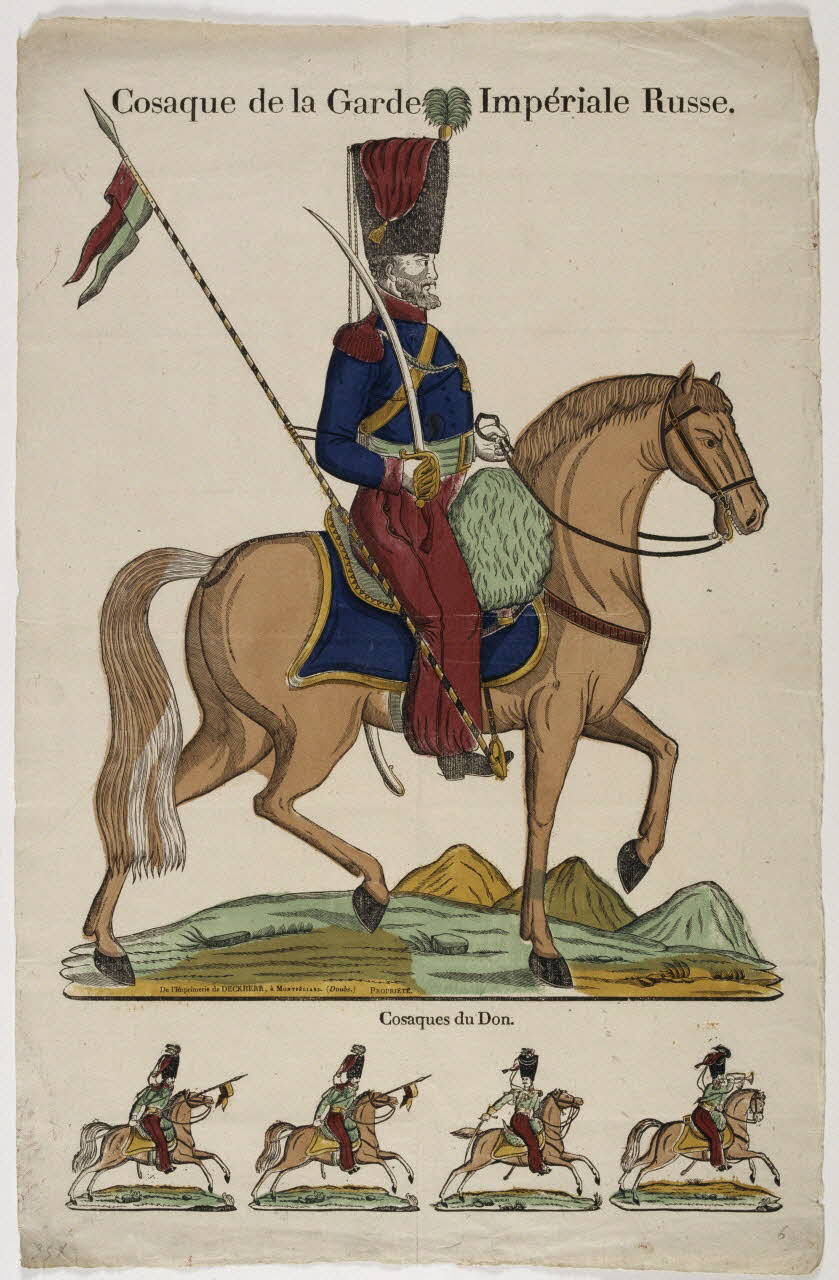 Boulay , Charles ; Théophile- Frédéric Deckherr imagerie ancienne Cosaque de la Garde Impériale Russe.  Cosaques du Don. Montbéliard 1829-1837 1985.59.14 Photo RMN-Grand Palais (Mucem)