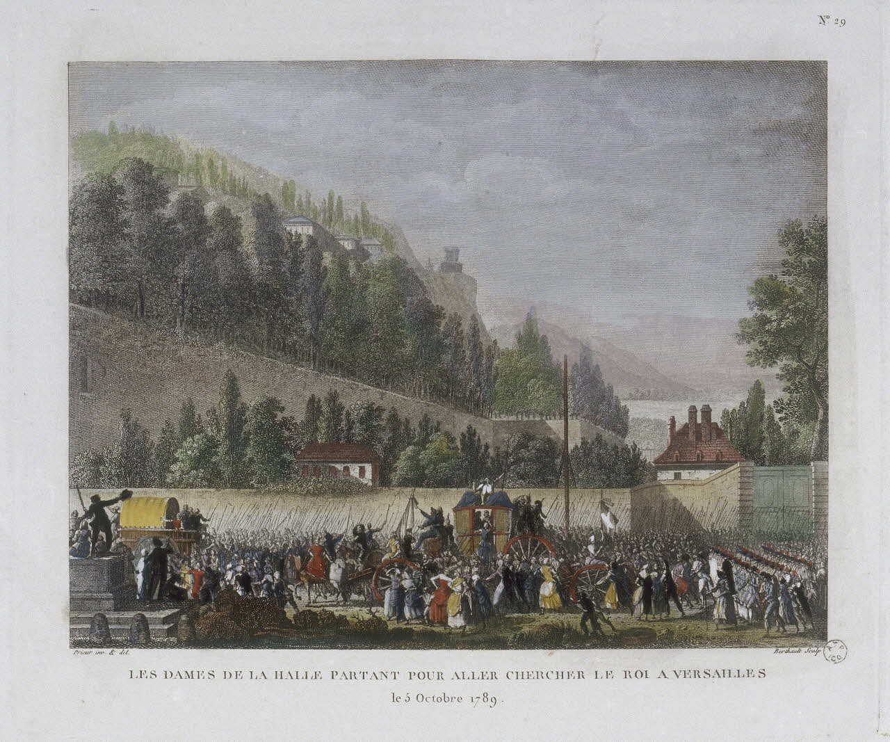 Pierre-Gabriel Berthault ; Prieur partie d'un ensemble d'estampes LES DAMES DE LA HALLE PARTANT POUR ALLER CHERCHER LE ROI A VERSAILLES  le 5 Octobre 1789. Paris 1791-1817 1964.8.2 Photo RMN-Grand Palais (Mucem)