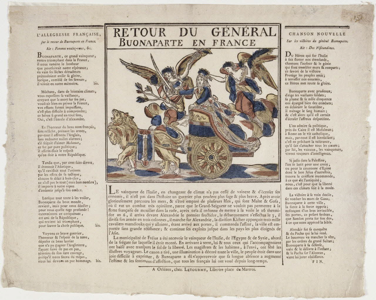 Jean-Baptiste Letourmy imagerie ancienne RETOUR DU GENERAL  BUONAPARTE EN FRANCE Orléans 1799-1800 1986.81.11 Photo RMN-Grand Palais (Mucem)