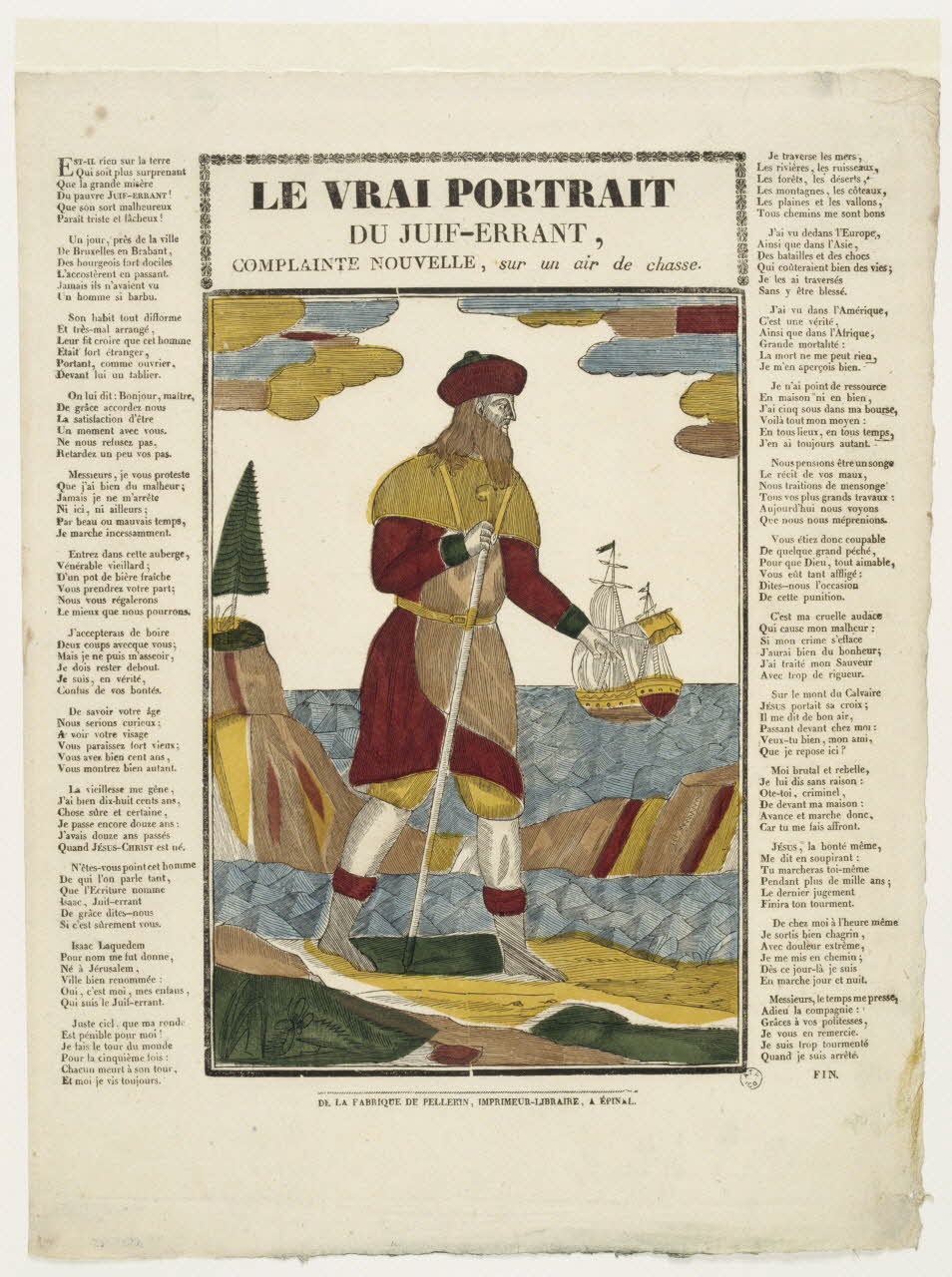 Pellerin estampe LE VRAI PORTRAIT  DU JUIF-ERRANT,  COMPLAINTE NOUVELLE, sur un air de chasse Lorraine, France 1837 1965.75.365 Photo RMN-Grand Palais (Mucem)