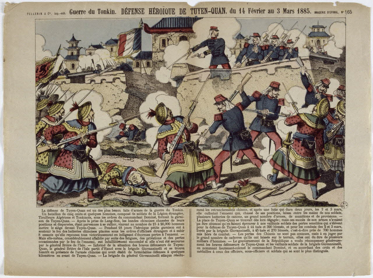 Pellerin estampe Guerre du Tonkin. DEFENSE HEROIQUE DE TUYEN-QUAN, du 14 Février au 3 Mars 1885. Lorraine, France 1888 1950.21.342 Photo RMN-Grand Palais (Mucem)
