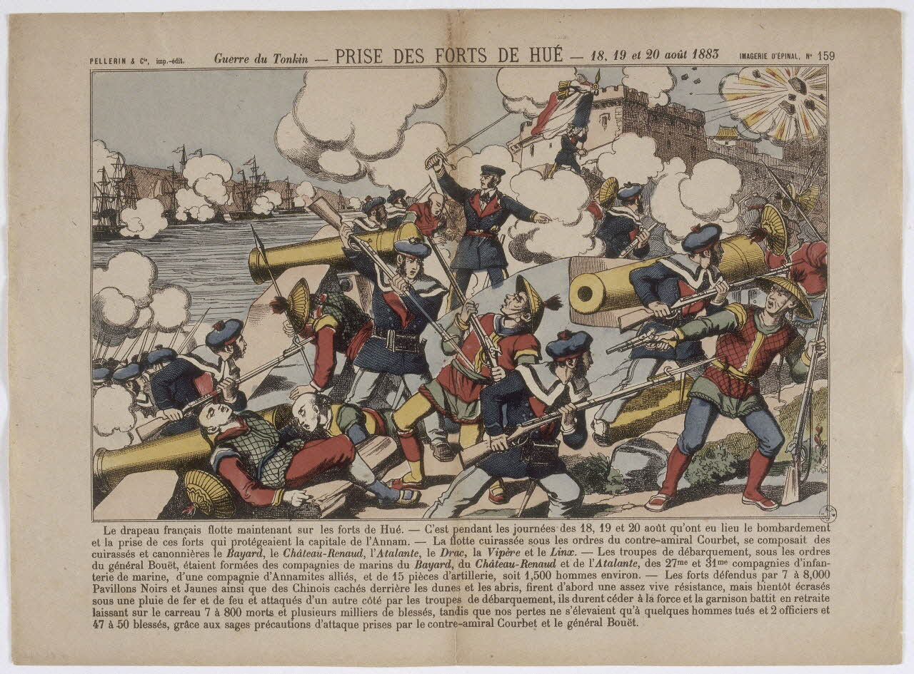 Pellerin estampe Guerre du Tonkin - PRISE DES FORTS DE HUE - 18, 19 et 20 août 1883 Lorraine, France 1888 1950.21.343 Photo RMN-Grand Palais (Mucem)