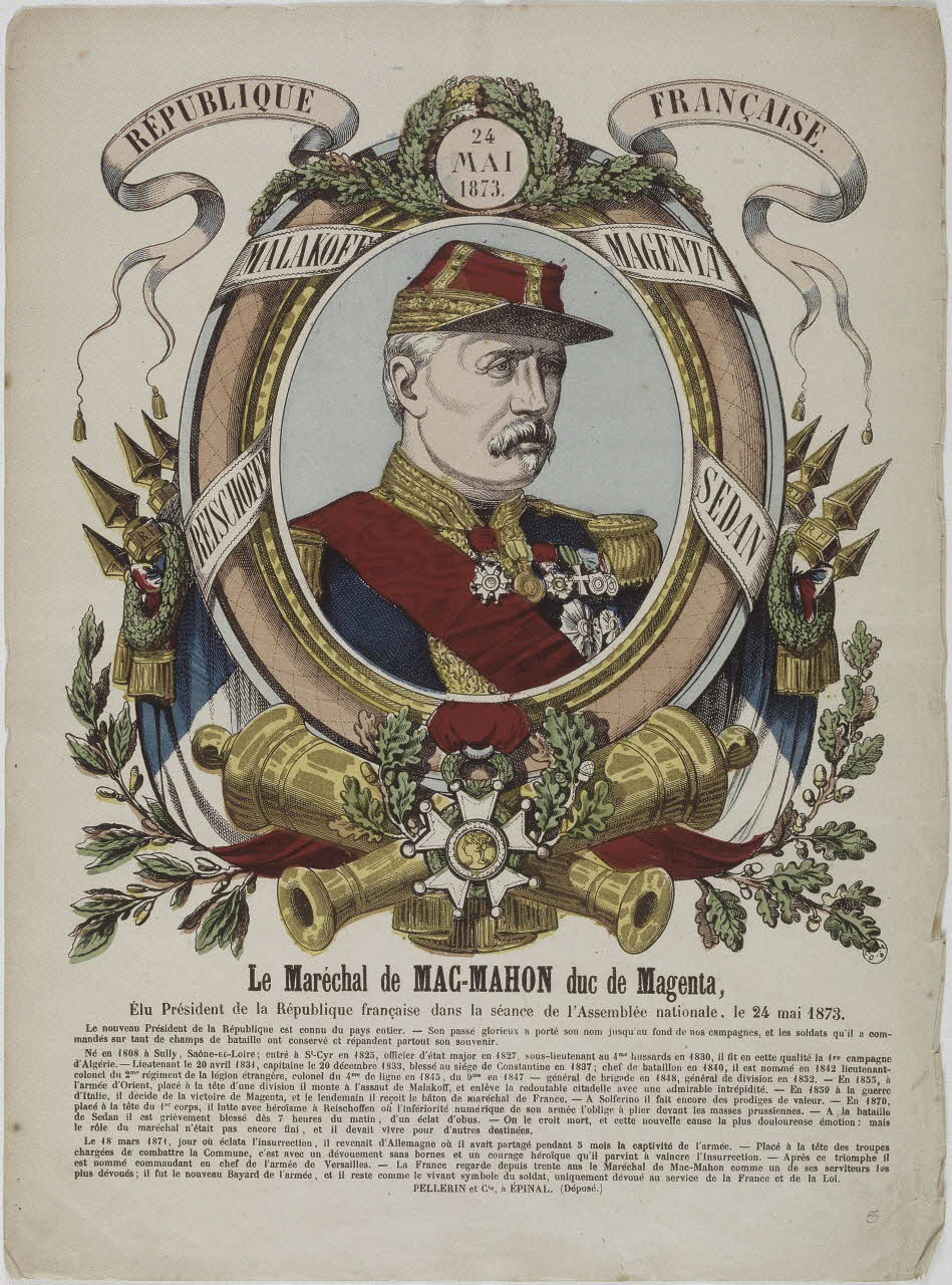 Pellerin estampe Le Maréchal de MAC-MAHON duc de Magenta,  Elu Président de la République française dans la séance de l'Assemblée nationale, le 24 mai 1873. Lorraine, France 1873-1880 1950.39.1129 Photo RMN-Grand Palais (Mucem)
