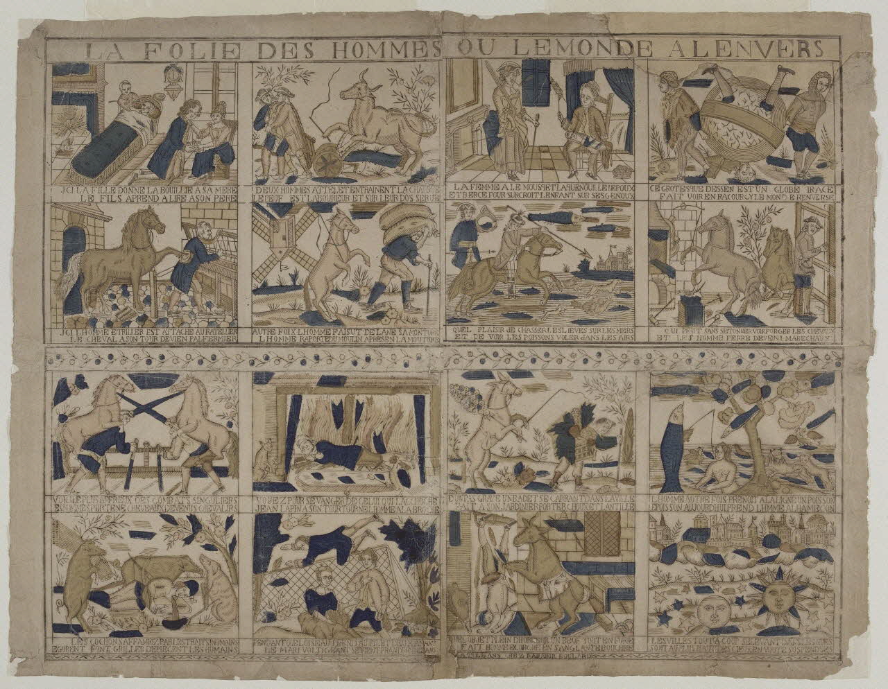 Michel Rabier-Boulard imagerie ancienne LA FOLIE DES HOMMES OU LE MONDE A LENVERS Orléans 1812-1837 1965.75.806 Photo RMN-Grand Palais (Mucem)