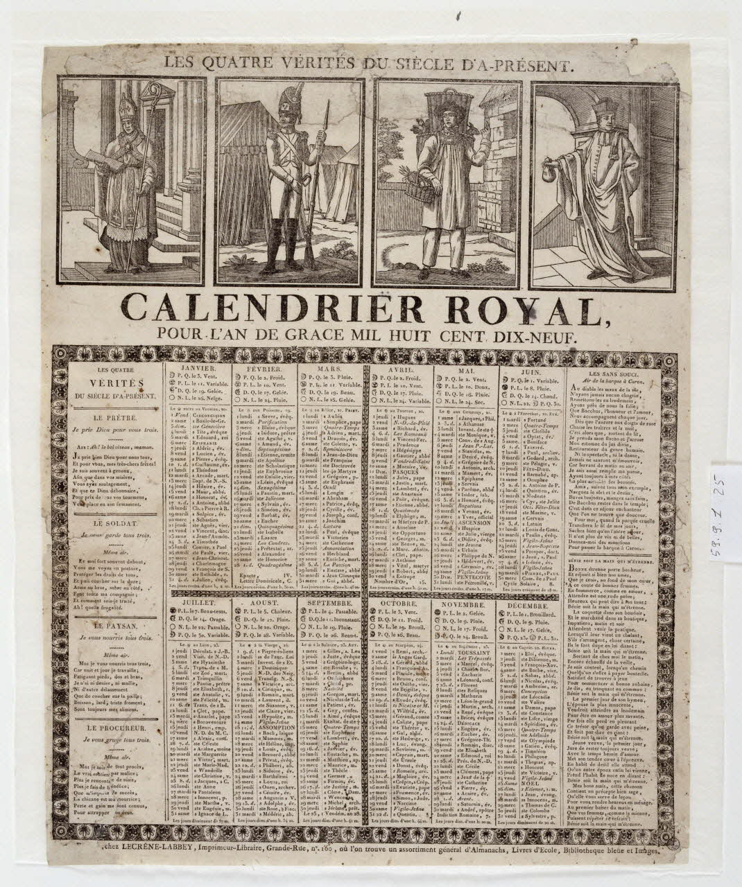 P. Dubuc ; Laurent-Thomas-Joseph Lecrène-Labbey imagerie ancienne CALENDRIER IMPERIAL, Rouen 1806 1956.9.1.15 Photo RMN-Grand Palais (Mucem)