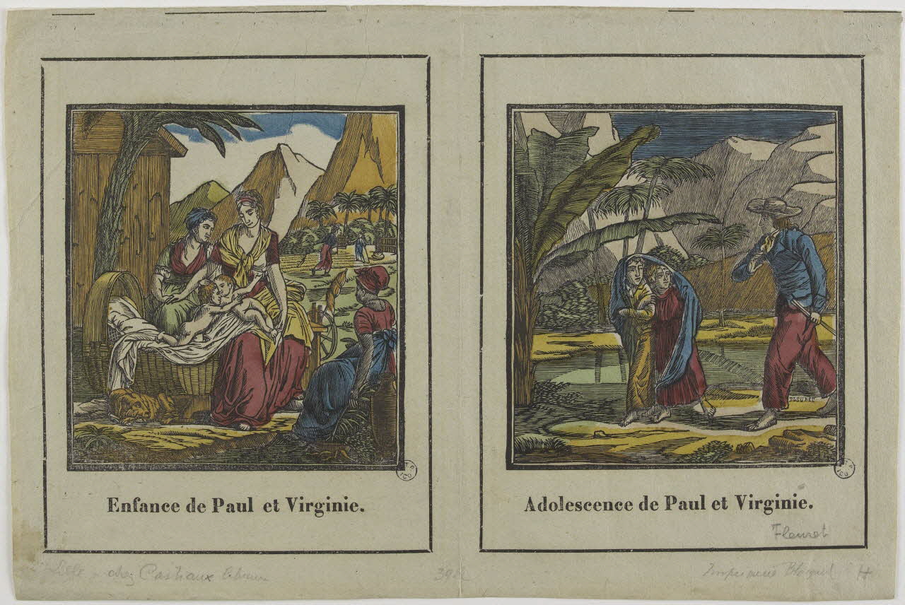 Fleuret ; Jean-Baptiste Castiaux ; Simon-François Blocquel imagerie ancienne Enfance de Paul et Virginie.  Adolescence de Paul et Virginie. Chartres 1828-1837 1952.39.114 Photo RMN-Grand Palais (Mucem)