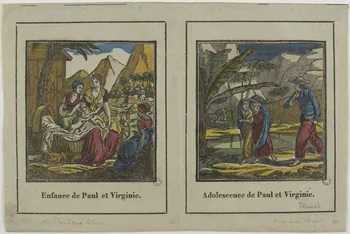 Fleuret ; Jean-Baptiste Castiaux ; Simon-François Blocquel imagerie ancienne Enfance de Paul et Virginie.  Adolescence de Paul et Virginie. Chartres 1828-1837 1952.39.114 Photo RMN-Grand Palais (Mucem)