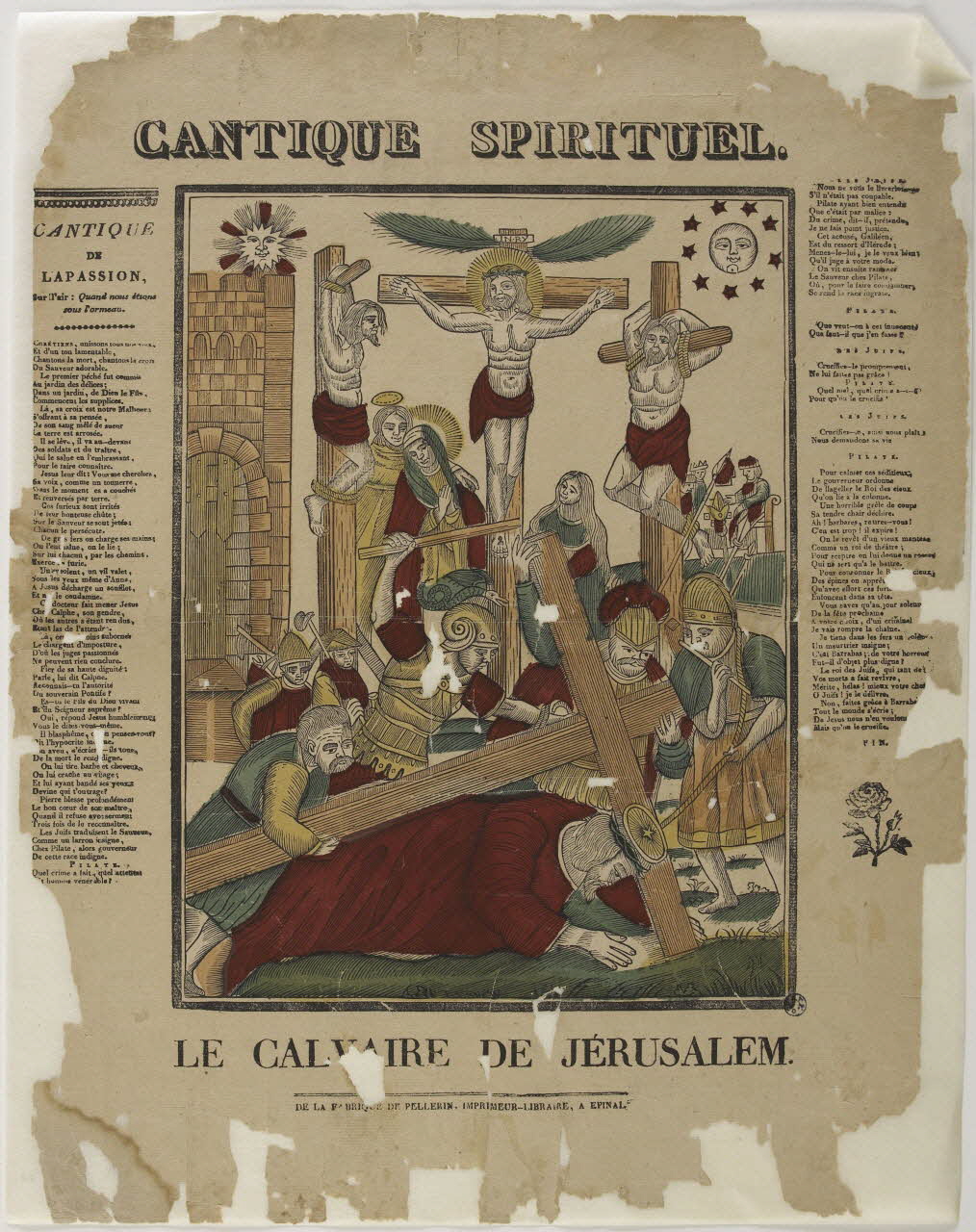 imagerie ancienne CANTIQUE SPIRITUEL.  LE CALVAIRE DE JERUSALEM. Lorraine, France 1837 1952.39.20 Photo RMN-Grand Palais (Mucem)