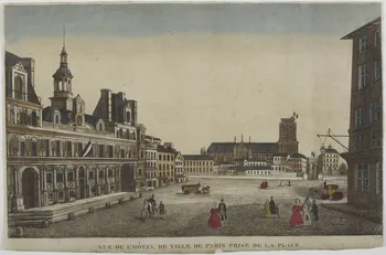imagerie ancienne VUE DE L'HÔTEL DE VILLE DE PARIS PRISE DE LA PLACE. Paris 1828-1840 1955.158.8 Photo RMN-Grand Palais (Mucem)