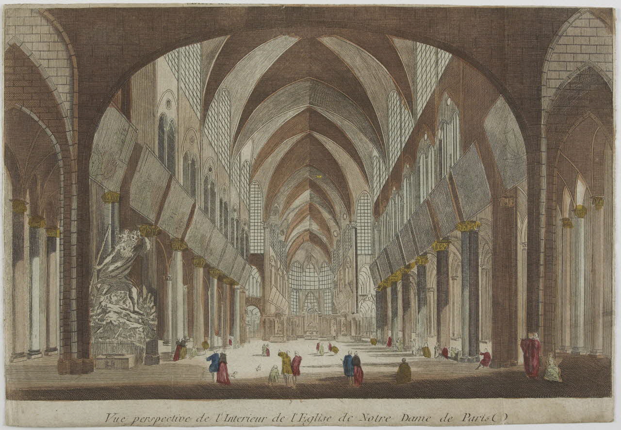 imagerie ancienne Vue perspective de l'Intérieur de l'Eglise de Notre Dame de Paris Paris 1730 1955.158.5 Photo RMN-Grand Palais (Mucem)