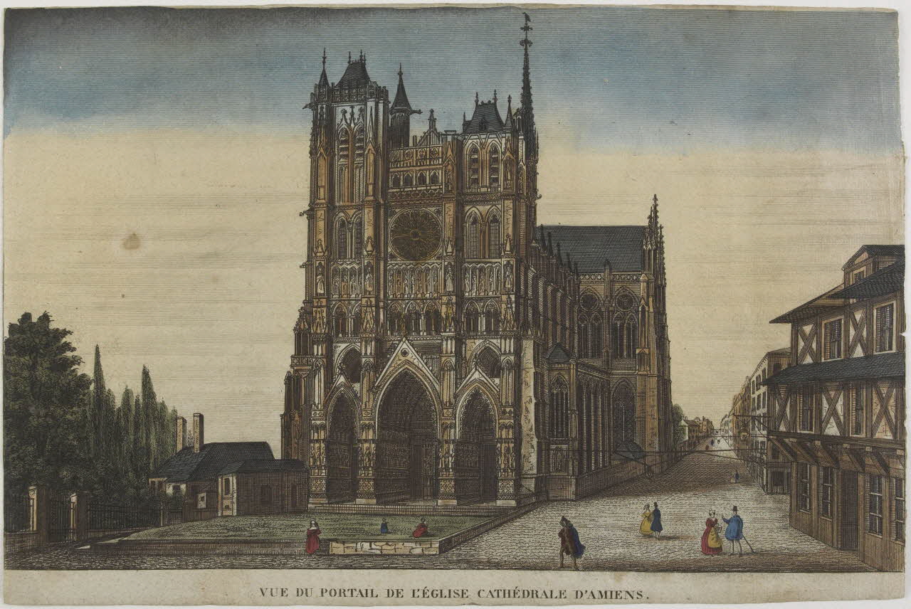 imagerie ancienne VUE DU PORTAIL DE L'EGLISE CATHEDRALE D'AMIENS. Paris 1830-1840 1955.158.10 Photo RMN-Grand Palais (Mucem)
