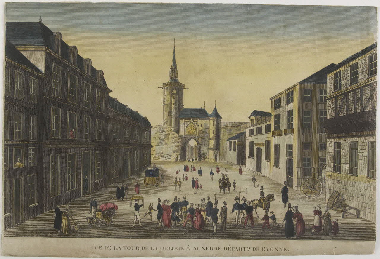 imagerie ancienne VUE DE LA TOUR DE L'HORLOGE A AUXERRE DEPARTNT. DE L'YONNE. Paris 1840-1852 1955.158.11 Photo RMN-Grand Palais (Mucem)