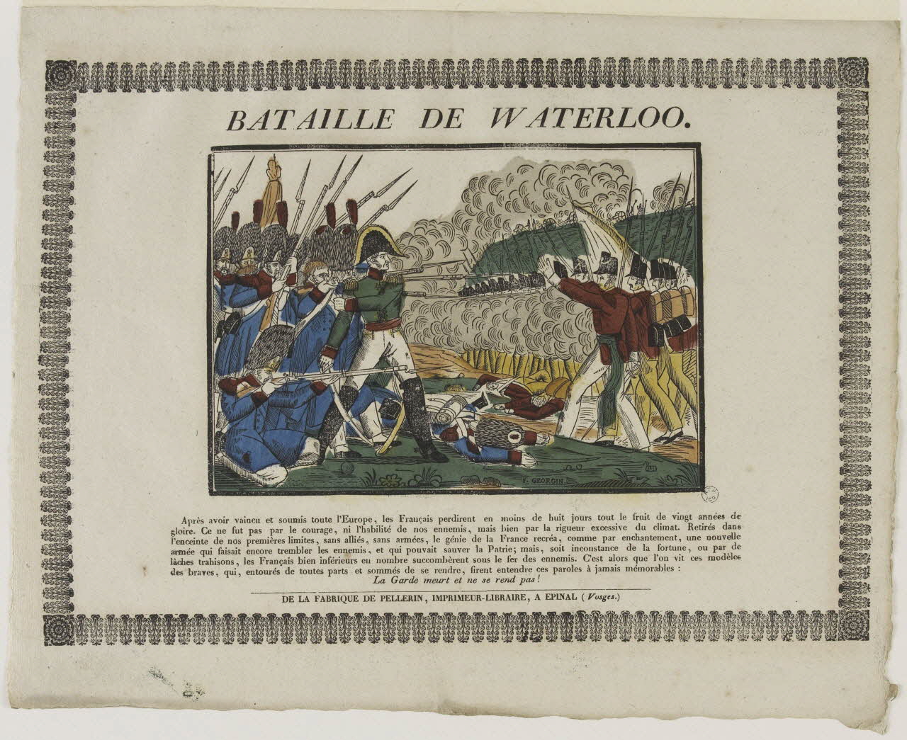 François Georgin ; Pellerin imagerie ancienne BATAILLE DE WATERLOO. Lorraine, France 1837 1965.75.361 Photo RMN-Grand Palais (Mucem)