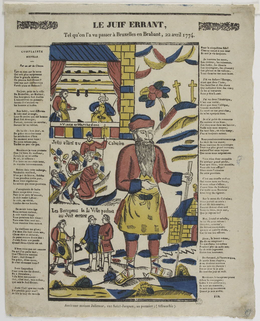 imagerie ancienne LE JUIF ERRANT,  Tel qu'on l'a vu passer à Bruxelles en Brabant, 22 avril 1774. 1965.75.808 Photo RMN-Grand Palais (Mucem)