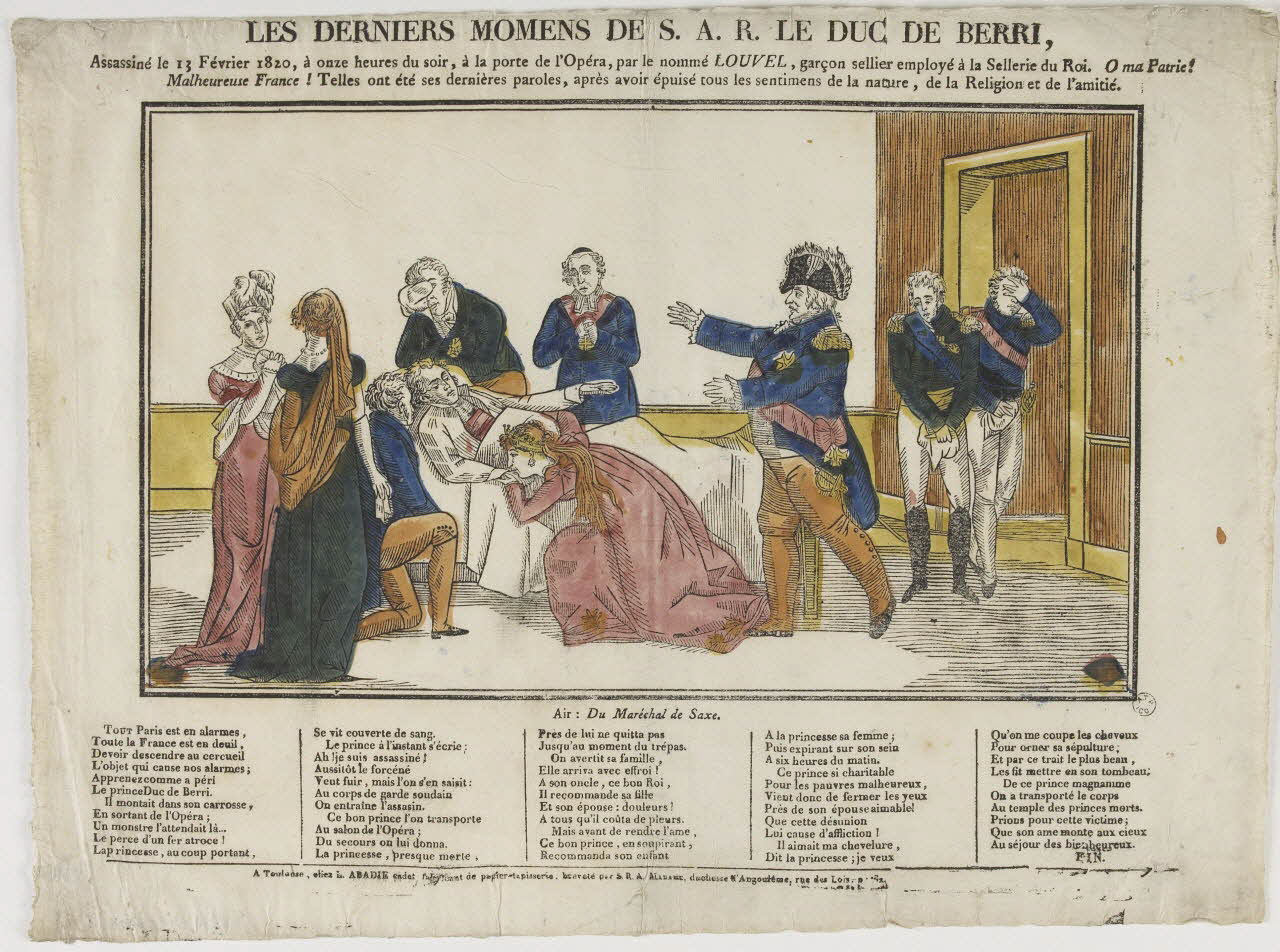 Louis Abadie imagerie ancienne LES DERNIERS MOMENS DE S. A. R. LE DUC DE BERRI Toulouse 1820 1965.75.834 Photo RMN-Grand Palais (Mucem)