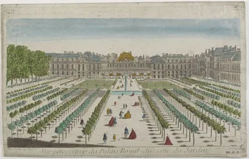 Mondhare Louis-Joseph imagerie ancienne Vue perspective du Palais Royal du coté du Jardin Paris 1759-1780 1981.21.13 Photo RMN-Grand Palais (Mucem)