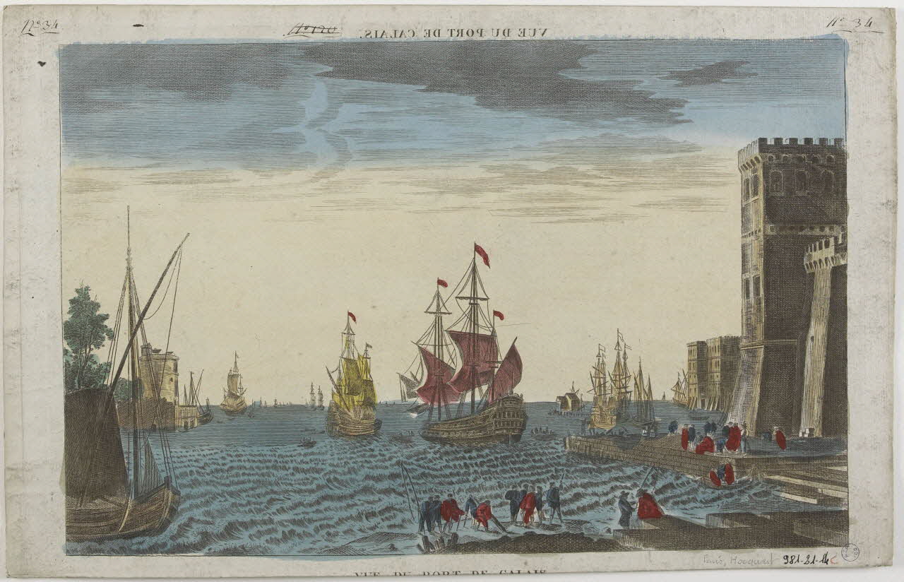 Hocquart imagerie ancienne VUE DU PORT DE CALAIS. (titre inscrit, en caractères inversés)  VUE DU PORT DE CALAIS Paris 1833-1836 1981.21.14 Photo RMN-Grand Palais (Mucem)