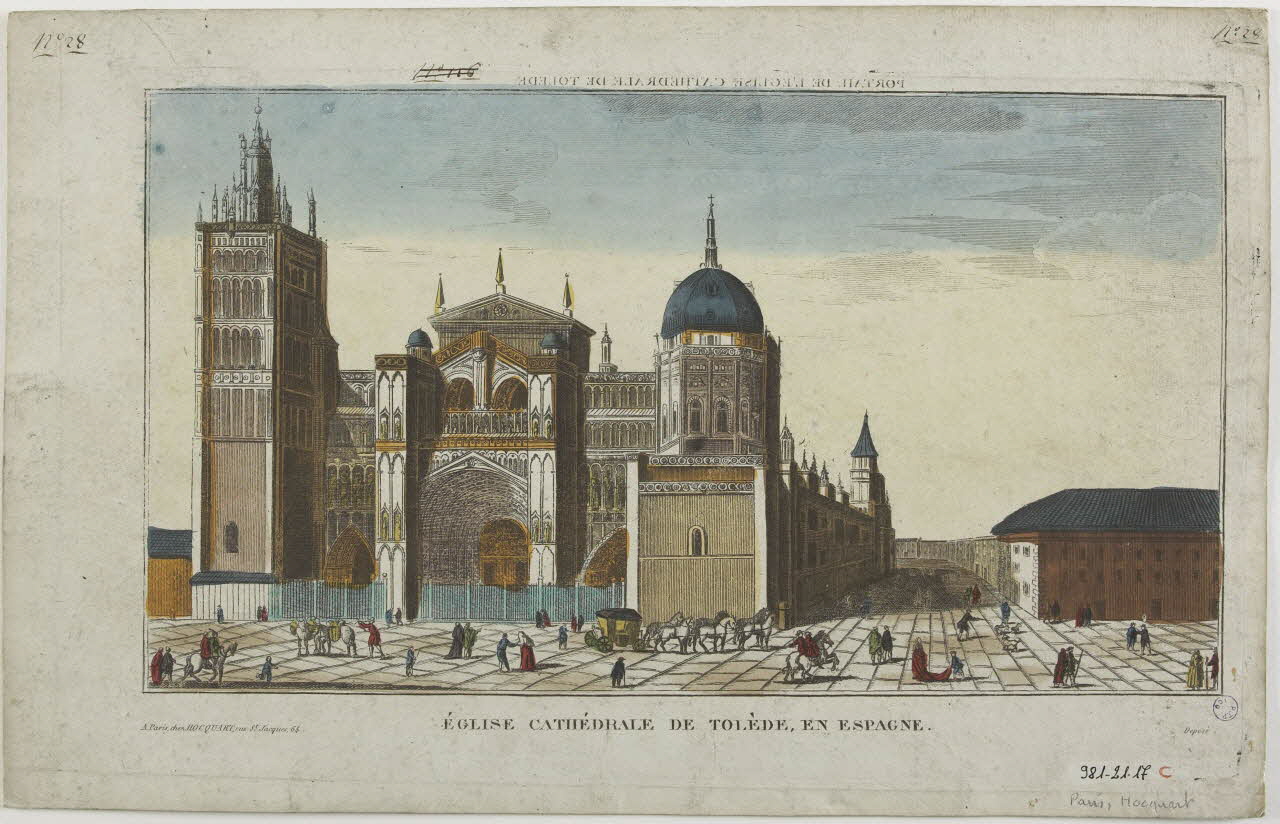 Hocquart imagerie ancienne PORTAIL DE L'EGLISE CATHEDRALE DE TOLEDE (titre inscrit, en caractères inversés)  EGLISE CATHEDRALE DE TOLEDE EN ESPAGNE. Paris 1833-1836 1981.21.17 Photo RMN-Grand Palais (Mucem)