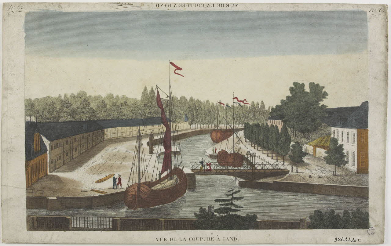 imagerie ancienne VUE DE LA COUPURE A GAND. (titre inscrit, en caractères inversés)  VUE DE LA COUPURE A GAND. 1981.21.20 Photo RMN-Grand Palais (Mucem)