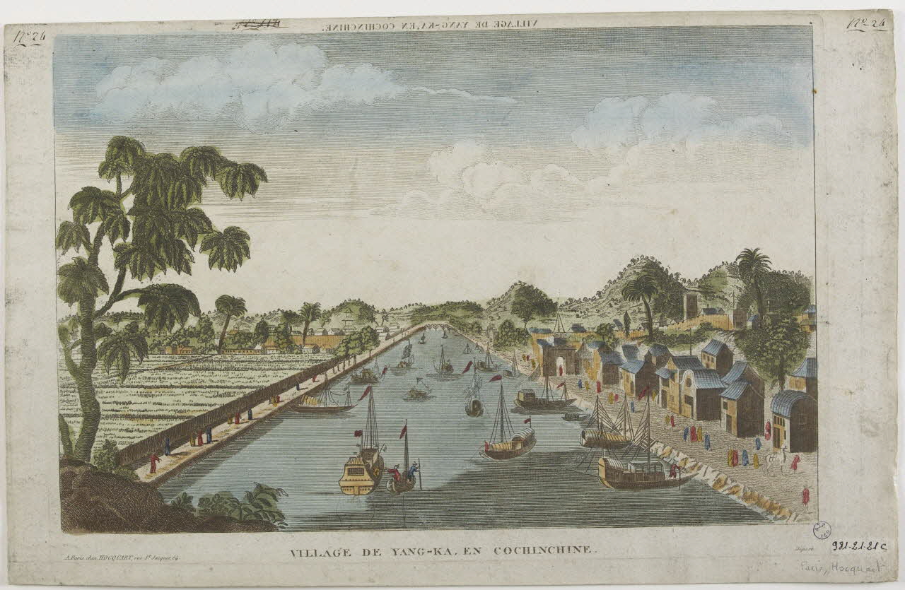 Hocquart imagerie ancienne VILLAGE DE YANG-KA, EN COCHINCHINE. (titre inscrit, en caractères inversés)  VILLAGE DE YANG-KA, EN COCHINCHINE. Paris 1833-1836 1981.21.21 Photo RMN-Grand Palais (Mucem)
