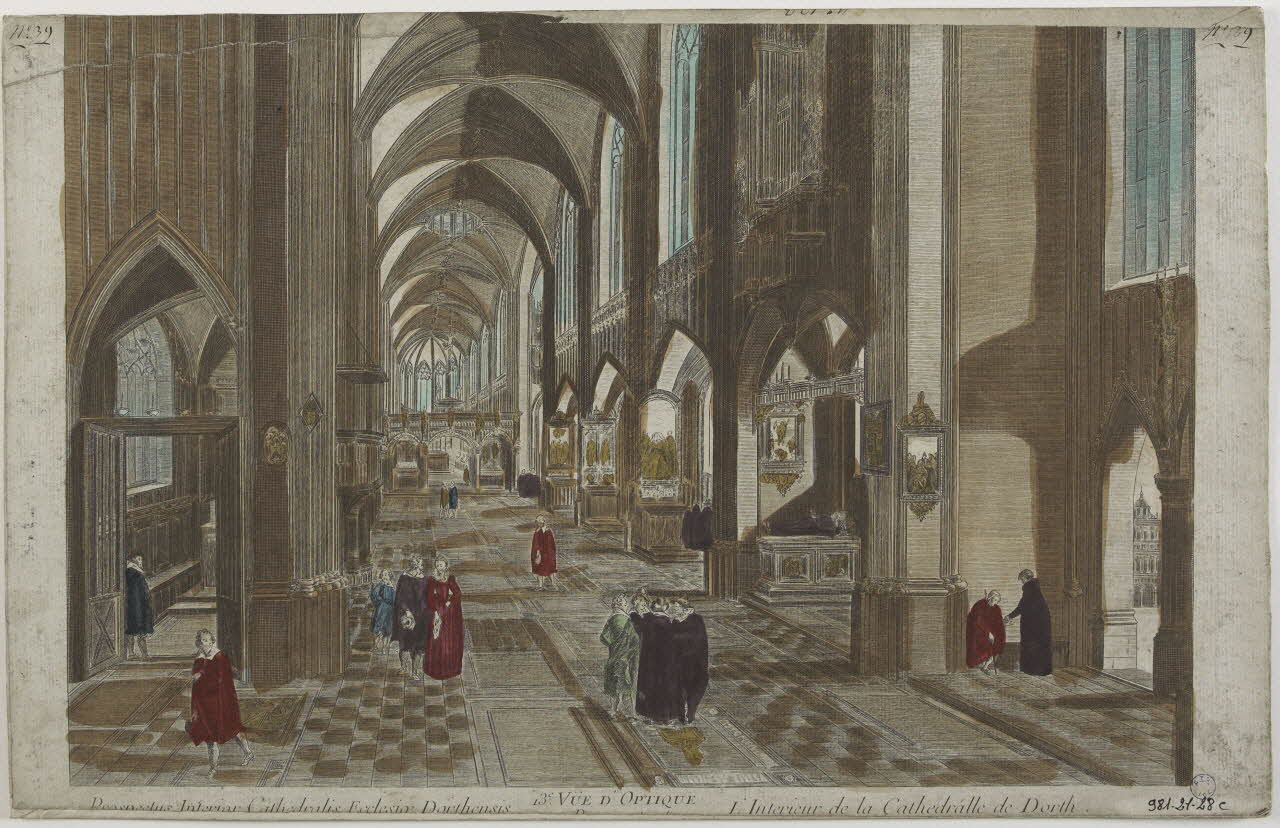 imagerie ancienne 13e VUE D'OPTIQUE  Prospectus Interior Cathedralis Ecclesioe Dorthensis  L'Interieur de la Cathedralle de Dorth. 1981.21.28 Photo RMN-Grand Palais (Mucem)