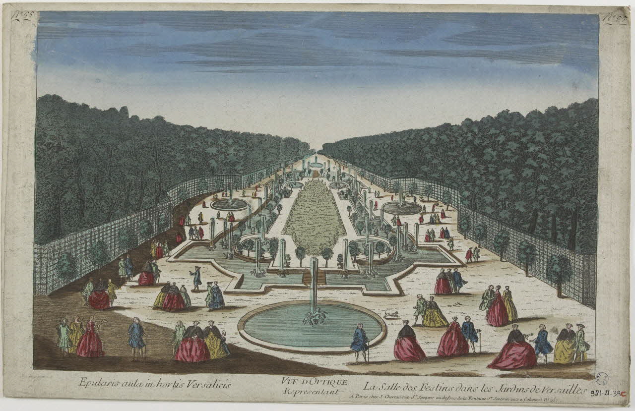 Jacques-François Chéreau imagerie ancienne Epularis aula in hortis Versalicis  VUE D OPTIQUE  Representant  La Salle des Festins dans les Jardins de Versailles Paris 1750-1774 1981.21.39 Photo RMN-Grand Palais (Mucem)