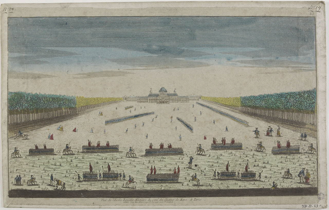 Mondhare Louis-Joseph imagerie ancienne Vue de l'Ecole Royale Militaire du coté du Champ de Mars A Paris. Paris 1759-1780 1981.21.48 Photo RMN-Grand Palais (Mucem)