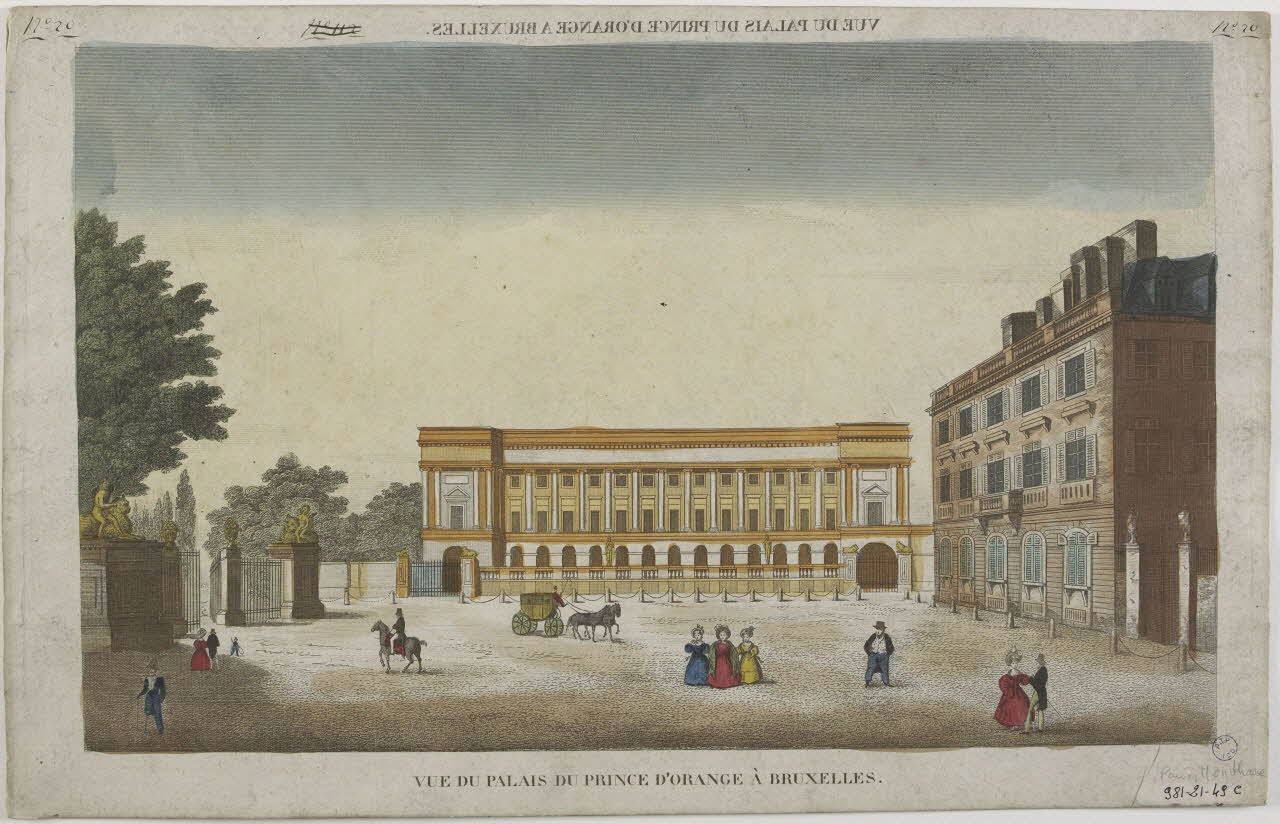 imagerie ancienne VUE DU PALAIS DU PRINCE D'ORANGE A BRUXELLES. Paris 1830-1840 1981.21.49 Photo RMN-Grand Palais (Mucem)