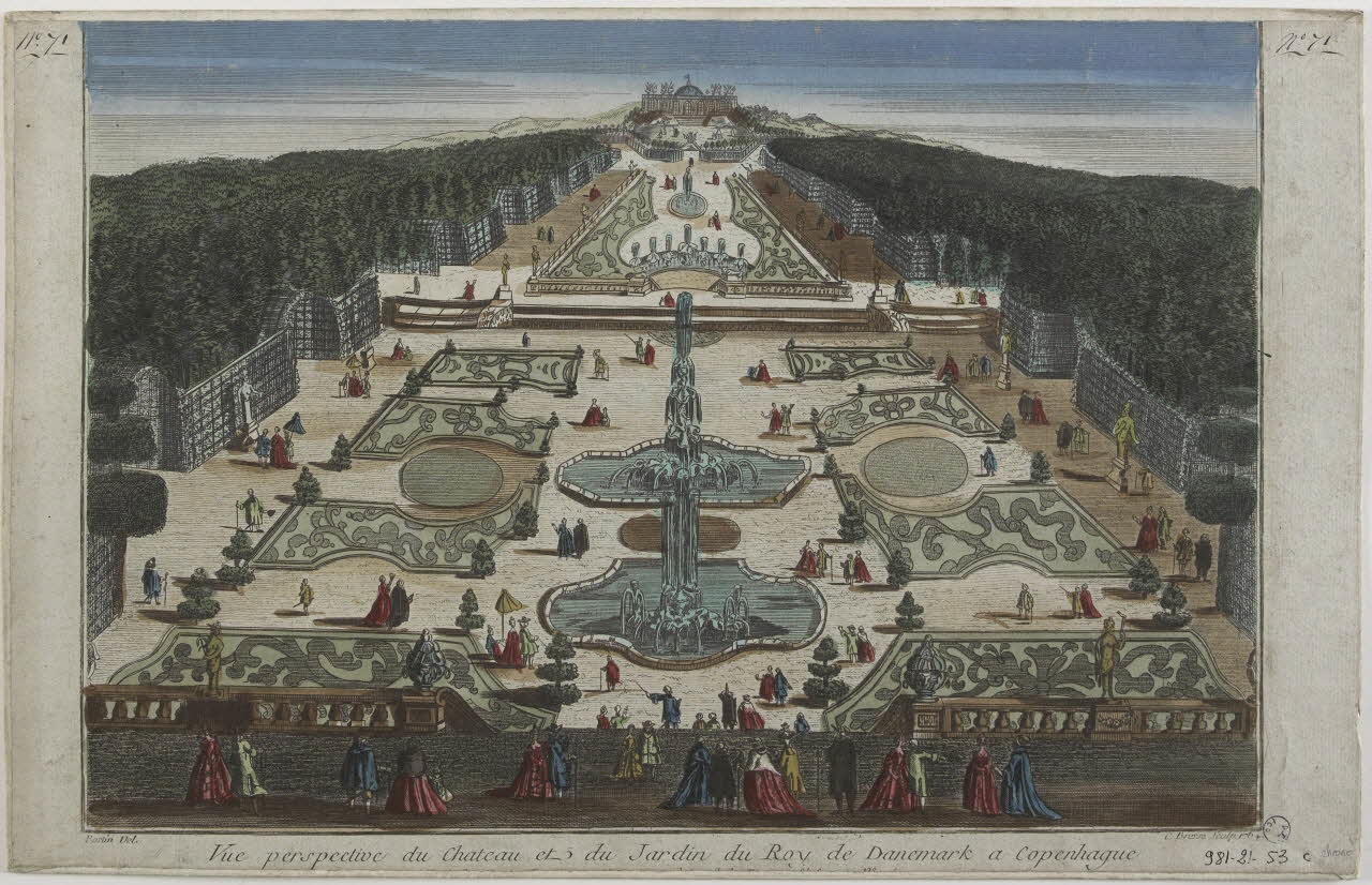 Rostin ; Bresse C. imagerie ancienne Vue perspective du Chateau et du Jardin du Roy de Danemark a Copenhague Paris 1764 1981.21.53 Photo RMN-Grand Palais (Mucem)
