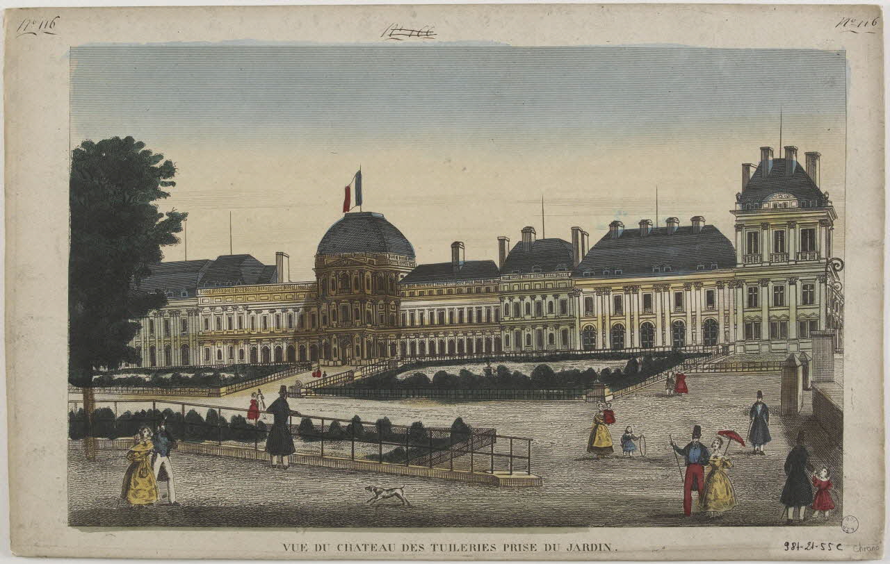 imagerie ancienne VUE DU CHATEAU DES TUILERIES PRISE DU JARDIN Paris 1830-1840 1981.21.55 Photo RMN-Grand Palais (Mucem)