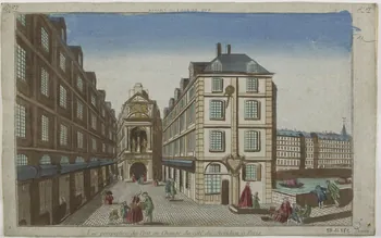 imagerie ancienne VUE DU PONT AU CHANGE (titre inscrit, en caractères inversés)  Vue perspective du Pont au Change du côté du Meridien a Paris Paris 1768-1775 1981.21.57 Photo RMN-Grand Palais (Mucem)