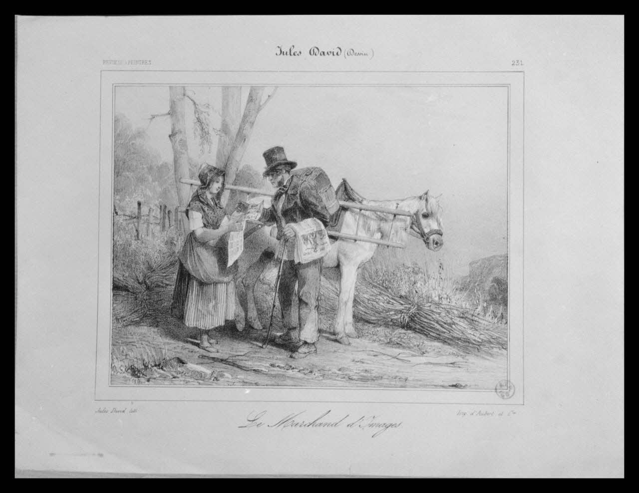 Bandy photographie Estampe. "Le marchand d'images". Lithographie noir et blanc. Imprimerie Auber Ile-de-France, France 1959/6/1 Ph.1959.102.10 Photo