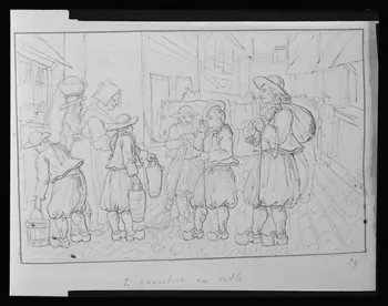 Pierre Soulier photographie Album de dessins originaux d'Olivier Perrin. Ils proviennent du Finistère et sont datés de la fin du 18è siècle. La planche 29 est réalisée à la plume et est intitulée "L'éducation en ville" Bretagne, France 1958/5/1 Ph.1958.45.20 Photo Mucem