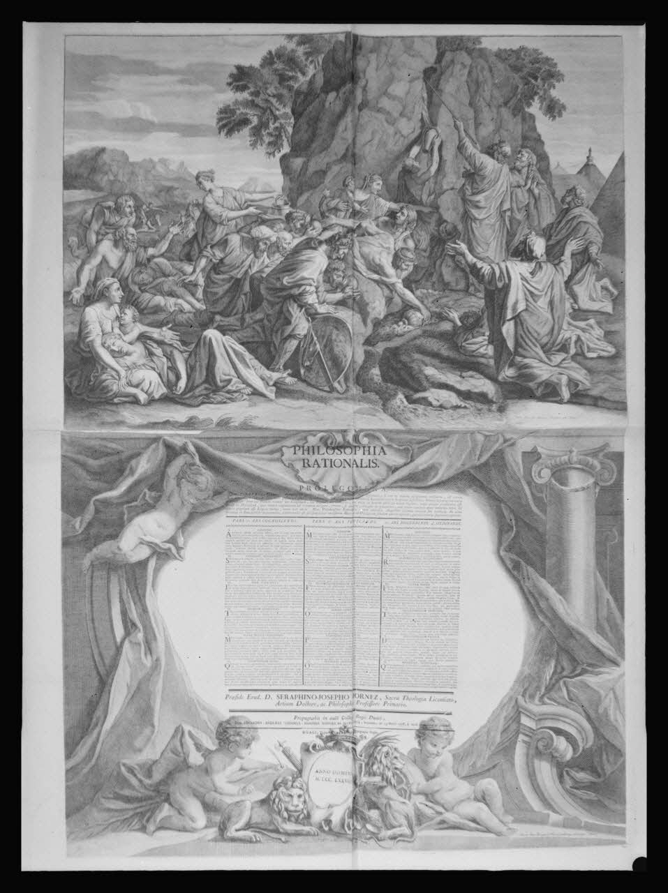 Pierre Soulier photographie Diplôme de thèse représentant Moïse frappant le rocher. Cuivre noir et blanc à Douai le 23/03/1778 Ile-de-France, France 1958/7/1 Ph.1958.64.10 Photo Mucem