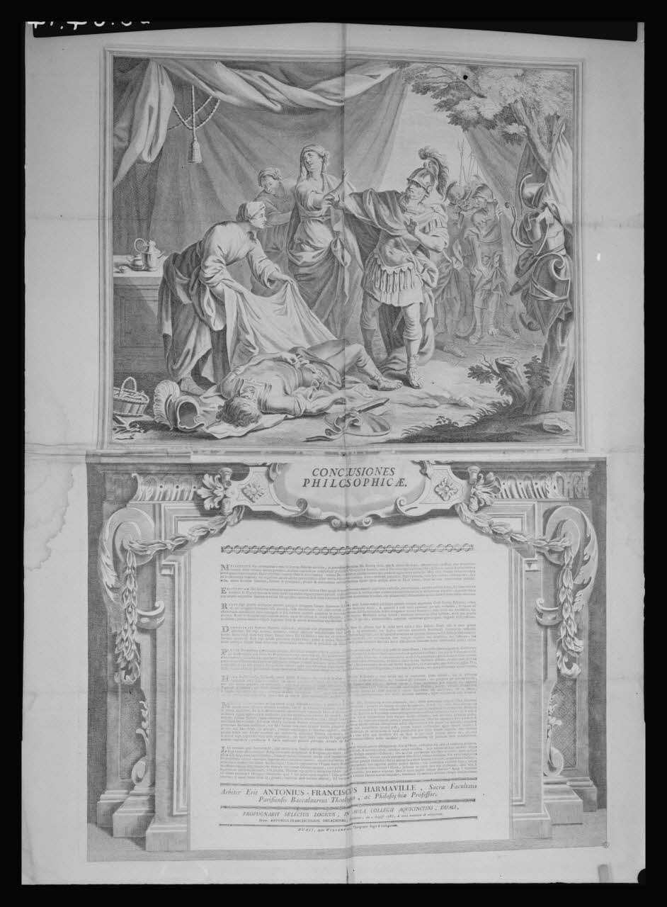 Pierre Soulier photographie Diplôme de thèse représentant la scène légendaire du héros mort. Cuivre noir et blanc à Douai le 02/08/1785 Ile-de-France, France 1958/7/1 Ph.1958.64.14 Photo Mucem