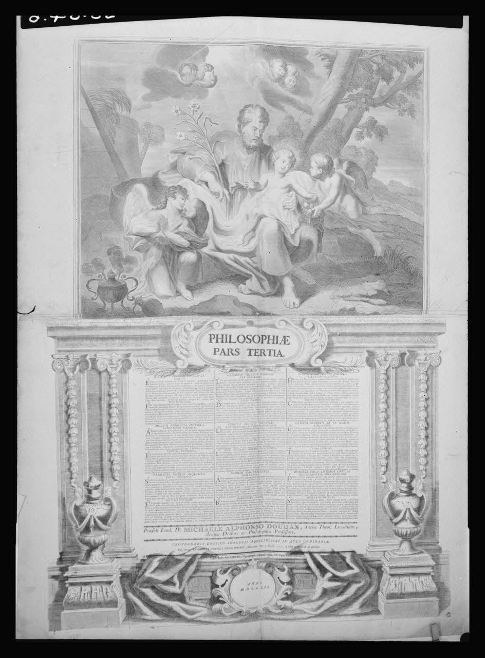 Pierre Soulier photographie Diplôme de thèse représentant Saint Joseph tenant l'enfant Jésus. Cuivre noir et blanc le 04/08/1770 Ile-de-France, France 1958/7/1 Ph.1958.64.6 Photo Mucem