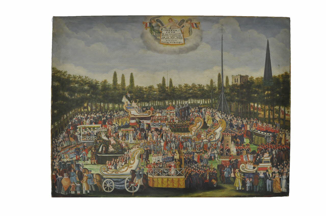 Théodore Boulogne tableau CORTEGE / FETE / DE BIENFAISANCE / DONNEE A BERGUES / LE 30 MAI 1850 / EN FAVEUR DES PAUVRES / HONTEUX Nord-Pas-de-Calais, France 1850 1997.26.1 Photo Mucem
