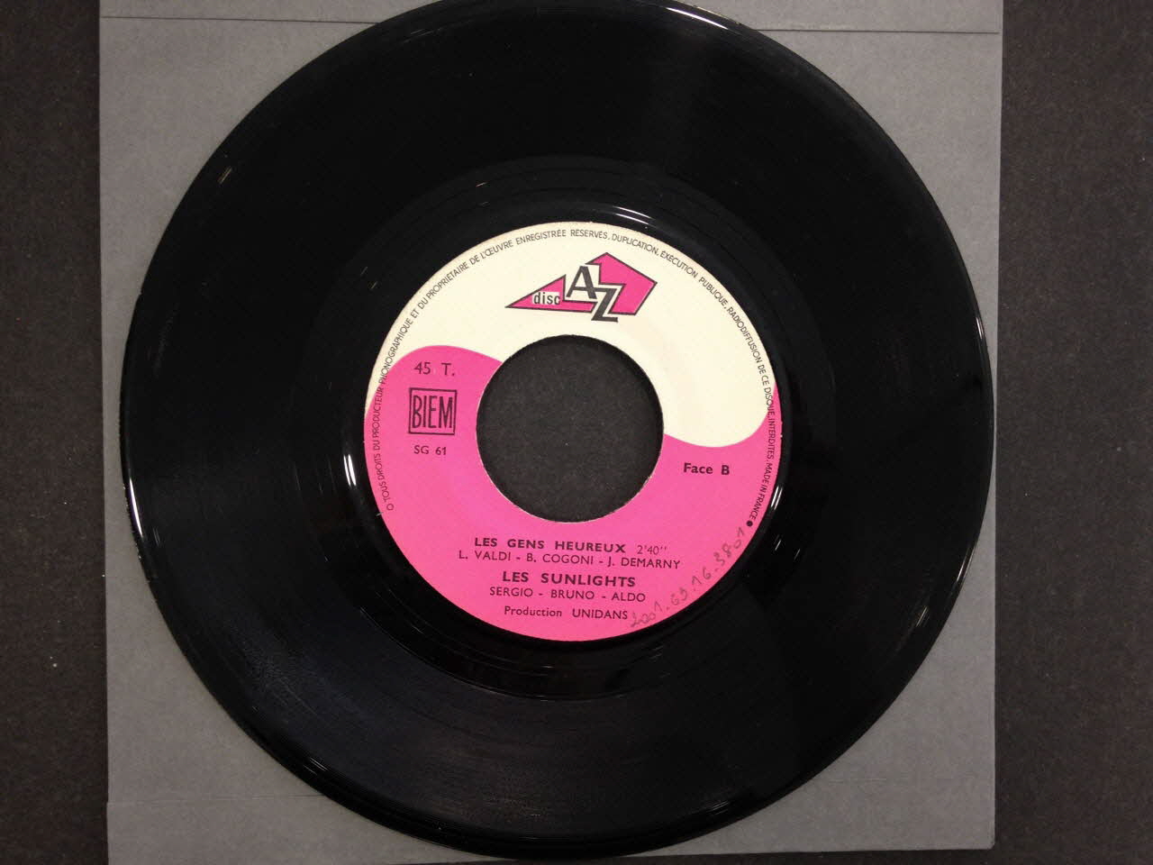 disque 45 tours Les gens heureux 2001.69.16.3801 Photo