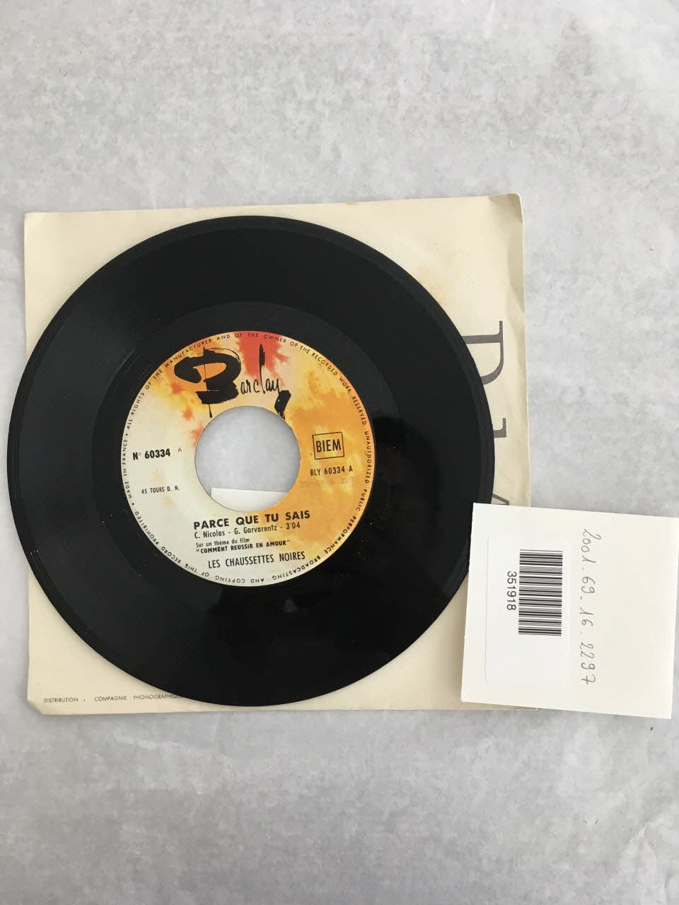 disque 45 tours Toi, quand tu me quittes 2001.69.16.2297 Photo